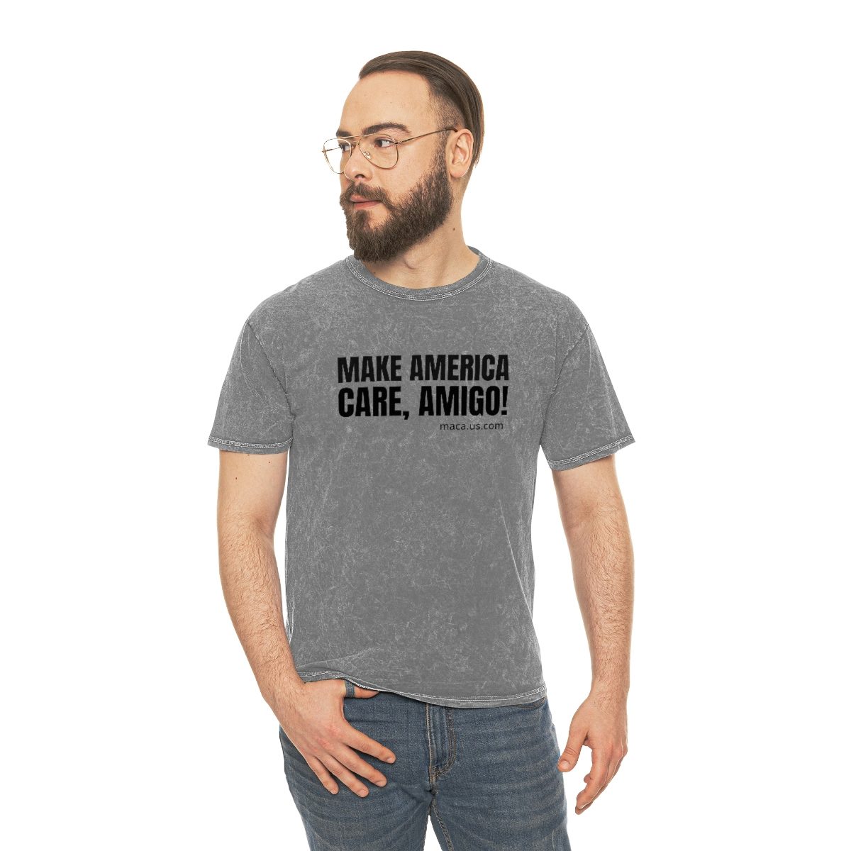 Unisex Mineral Wash T-Shirt - MAKE AMERICA CARE, AMIGO! - Image 3
